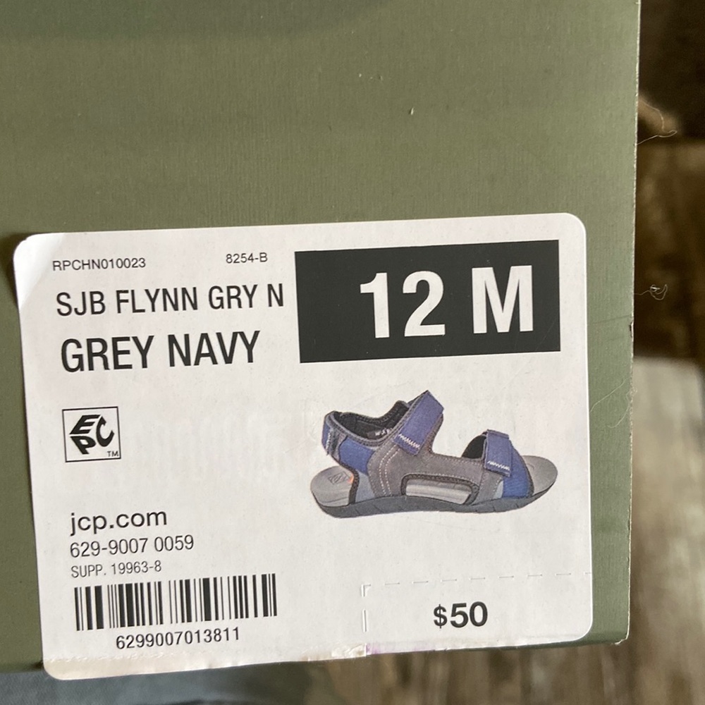 Gray and navy St. John’s bay sandals